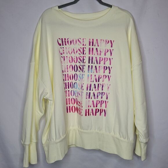 3X Old Navy Yellow Choose Happy Sweatshirt Loose Graphic Cropped Crew Neck Pluss - Picture 2 of 7